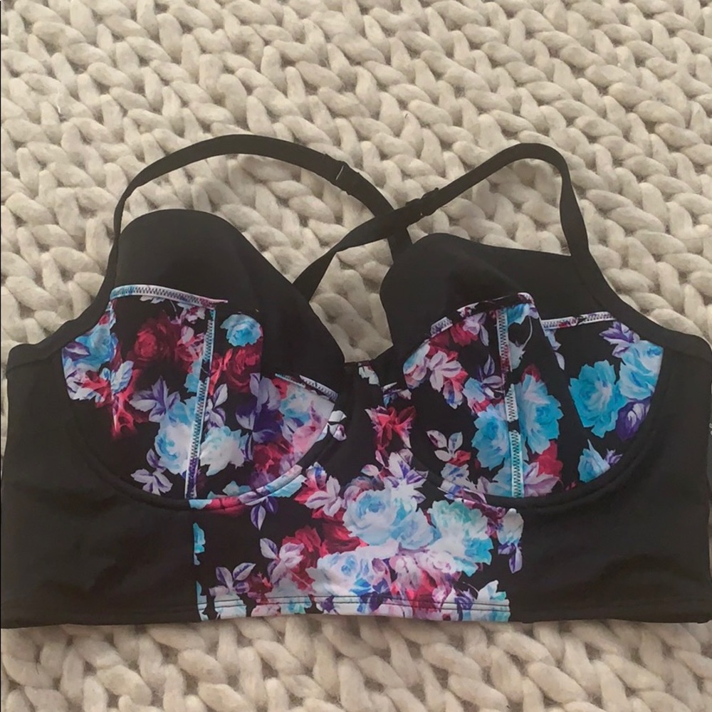 Floral longline bikini top